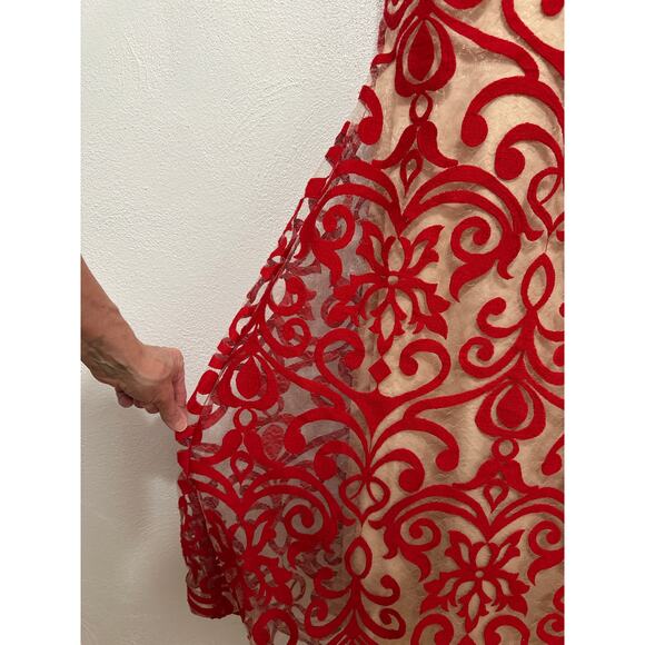 VTG B. Darlin Red Mermaid Ornate Lace Open Back Dress S Red Old Hollywood Glam - Picture 2 of 14